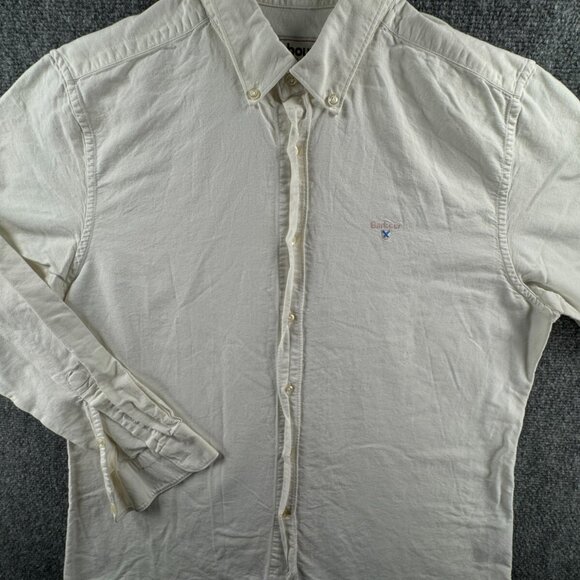 Barbour Men Button Up Shirt Tailored Fit White Medium Long Sleeve Cotton Adult - Picture 2 of 16